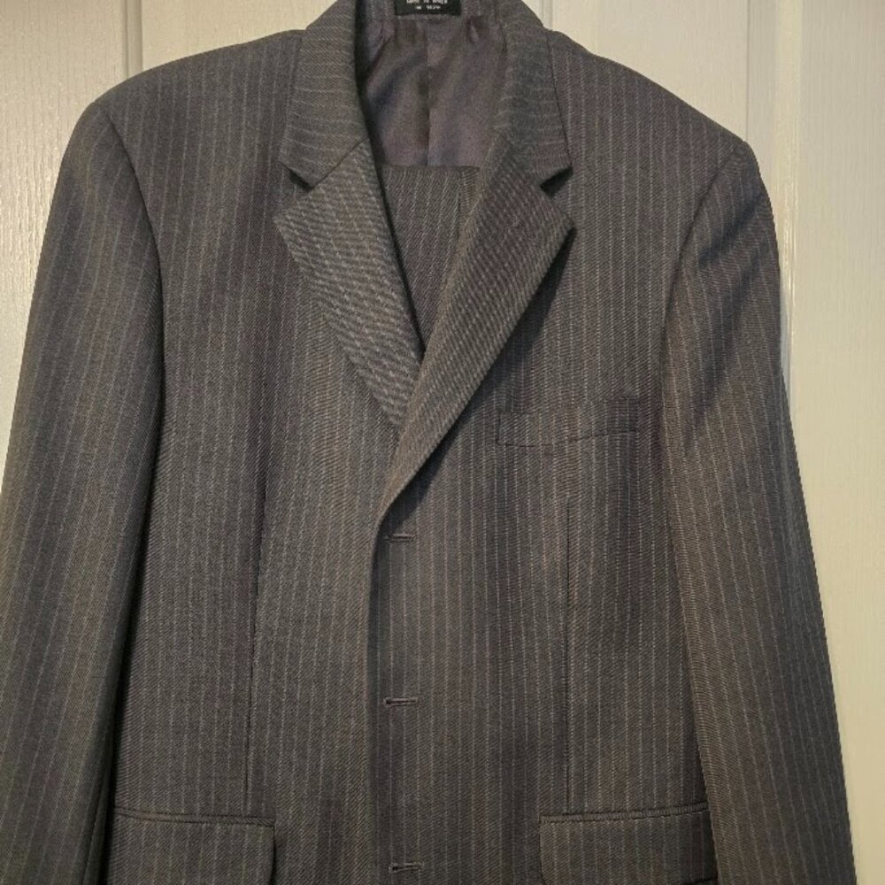 Enrico Gelini Men's Suit, Size L44, Charcoal Grey w/Pinstripes